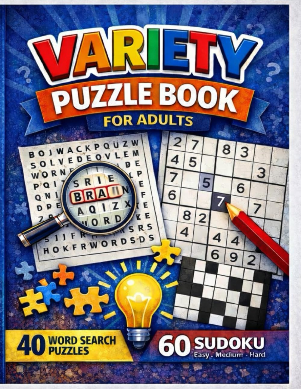 Variety puzzle book for adult: 40 puzzle word search and 60 sudoku ( easy, medium and hard )