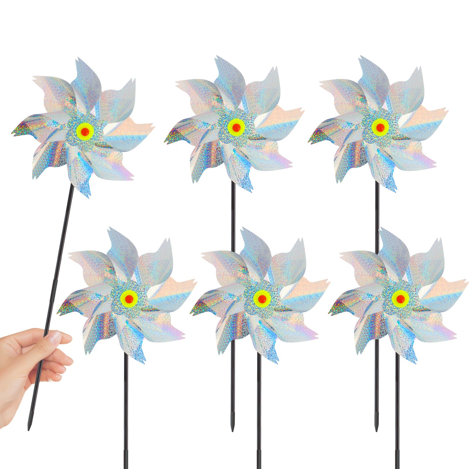 6 Piezas Molino de Viento para Huerto, Molino de Viento Repelentes de Pájaros, Molinillos de Viento para Pajaros, para Control de Aves Decoración para Jardines Huertos Patios