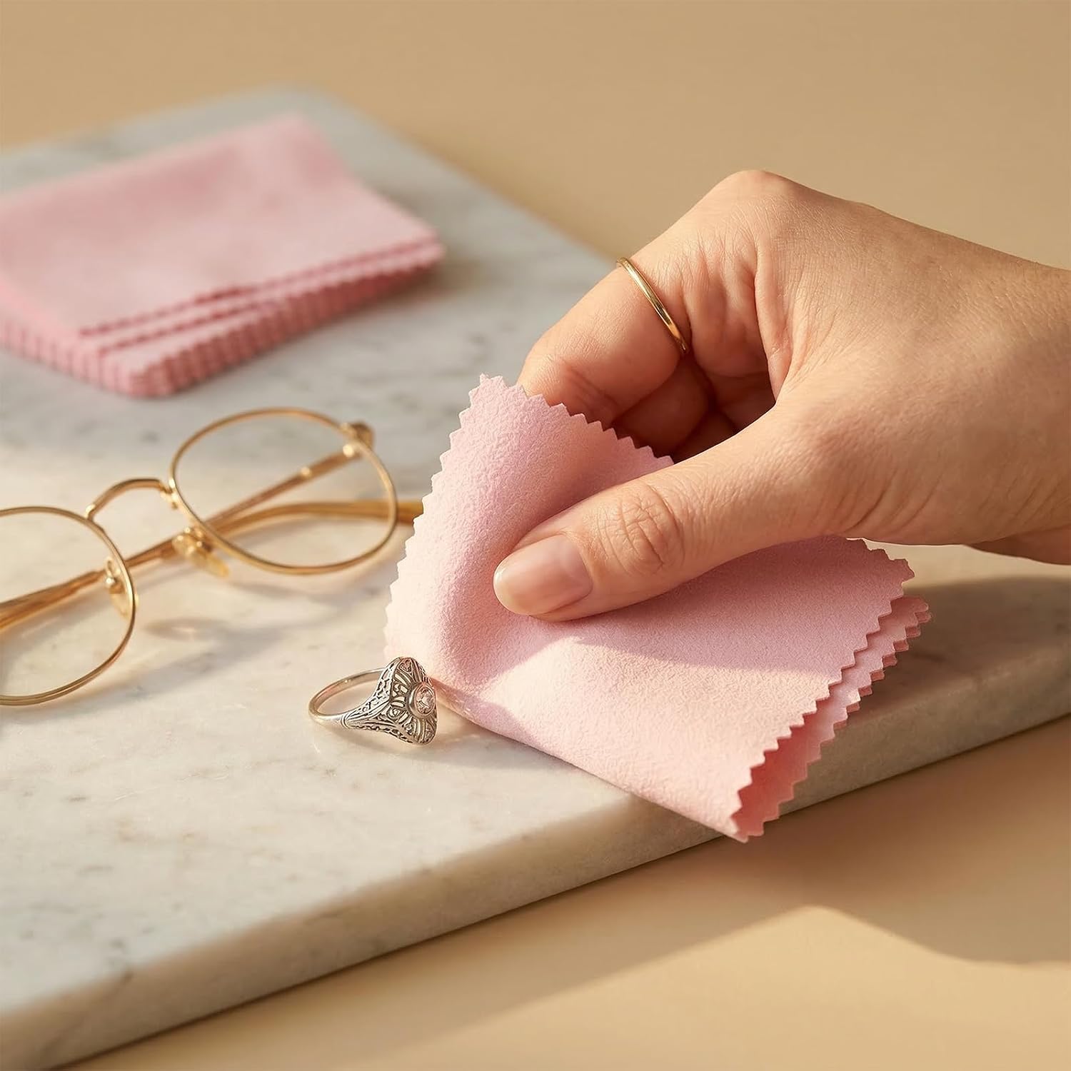 Houlishu 120PCS Wrapped Jewelry Polishing Cloth, 3.15"x3.15" Pink Cleaning Cloth for Silver, Gold, Platinum, Watches & Coins
