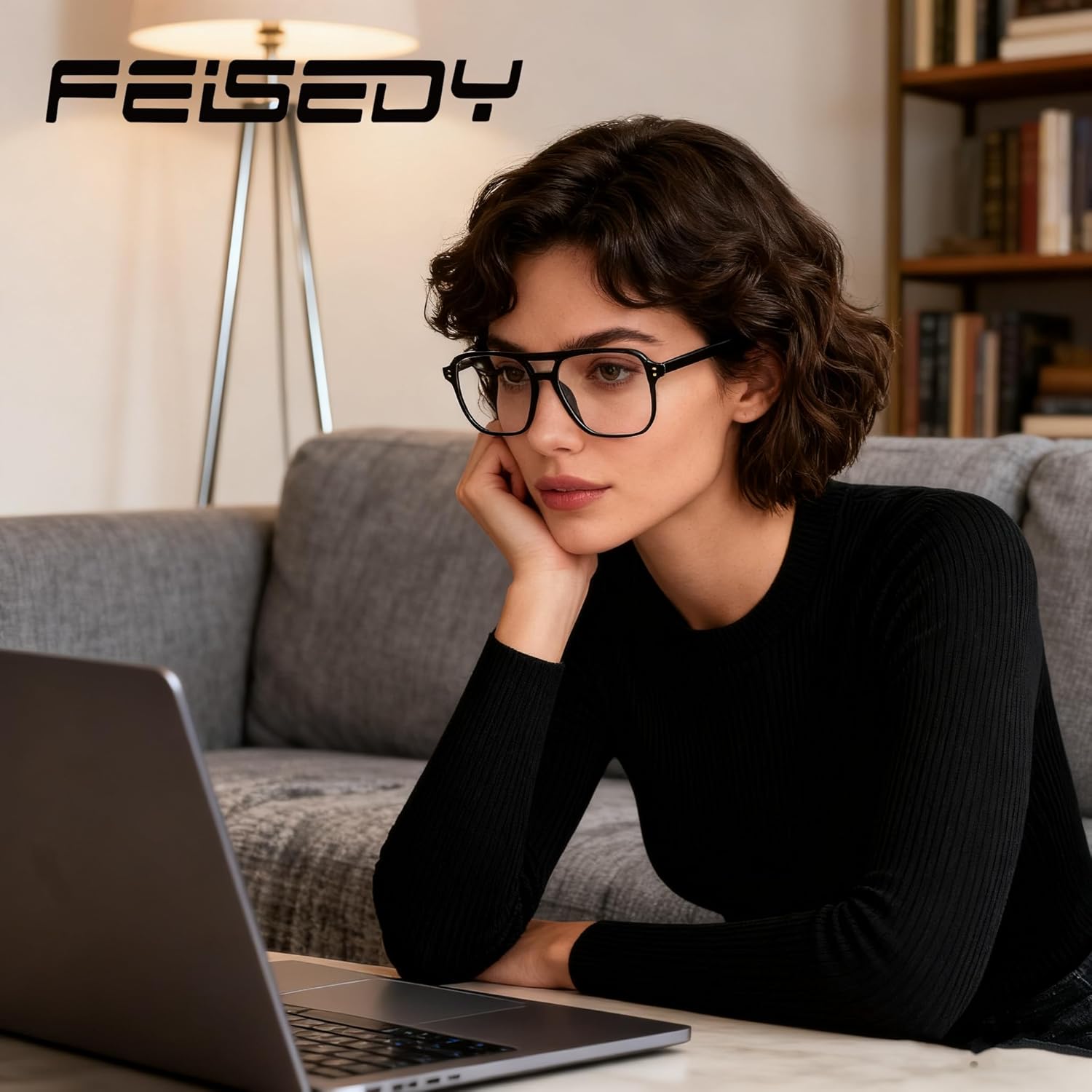 FEISEDY Blue Light Reading Glasses for Woman Men, Fashion Square Pilot Computer Glasses, Anti Eyestrain Glare Readers B0318 - Image 2