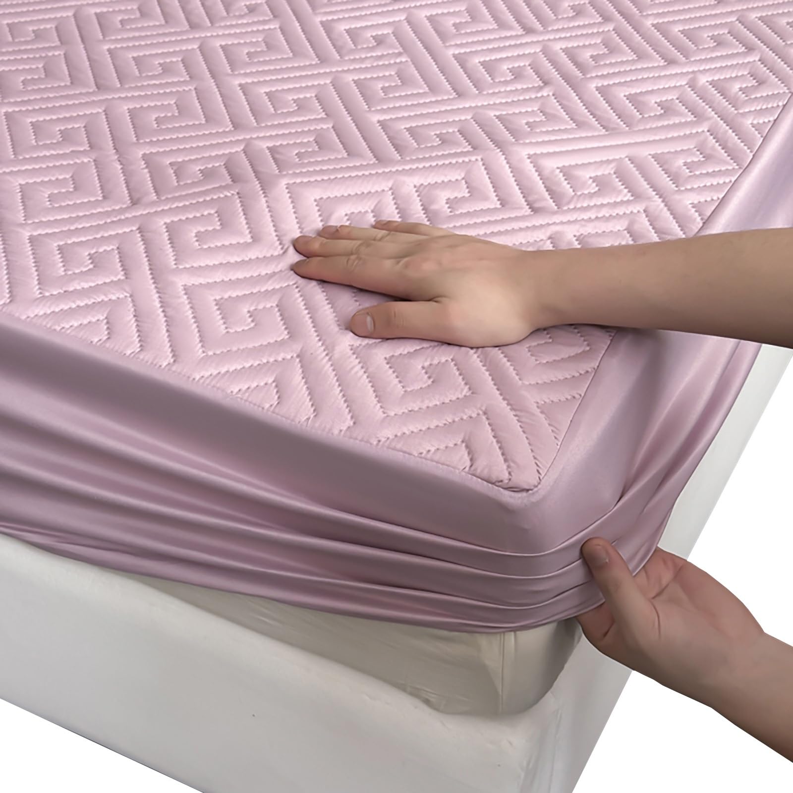 Non-Slip Mattress Protector Double Bed, 30cm Deep Pocket Fitted Cover with Full-Circle Elastic Grip, Waterproof Quilted Soft Top, Easy to Remove & Clean(Dusty rose,198x203cm/78x80in) — image 1
