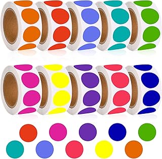5000 PCS 1/2" Colored Dot Stickers Round Color Coding Labels Polka Circle Dot Label Sticker for Toddler, Office, Student, Classroom, Papers Etc(10 Rolls, 1/2 Inches)