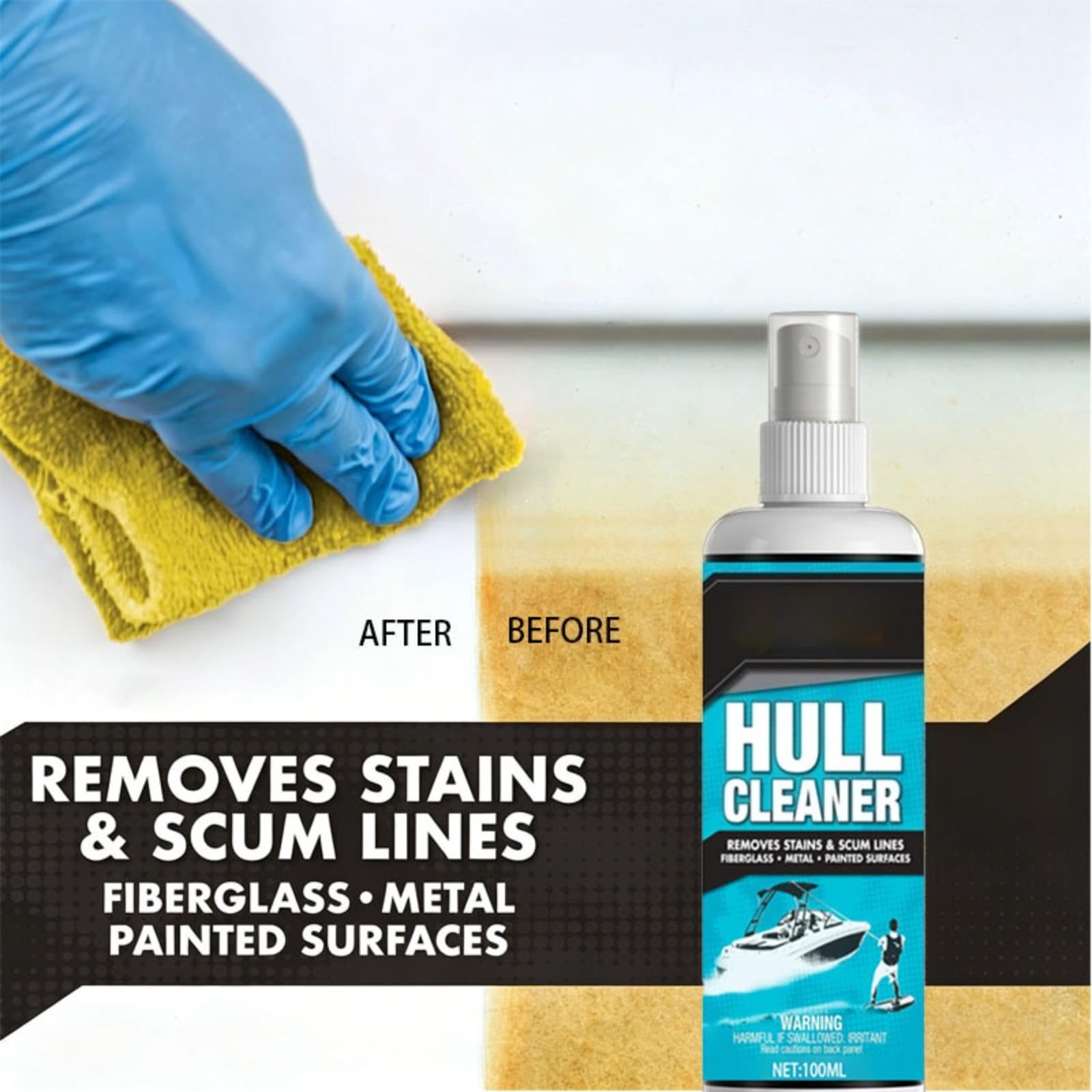 Detergente per scafi di Barche 100 ml, smacchiatore per la Linea di galleggiamento, detergente per incrostazioni Marine, rimuove ruggine, alghe e Macchie ostinate dallo Scafo,