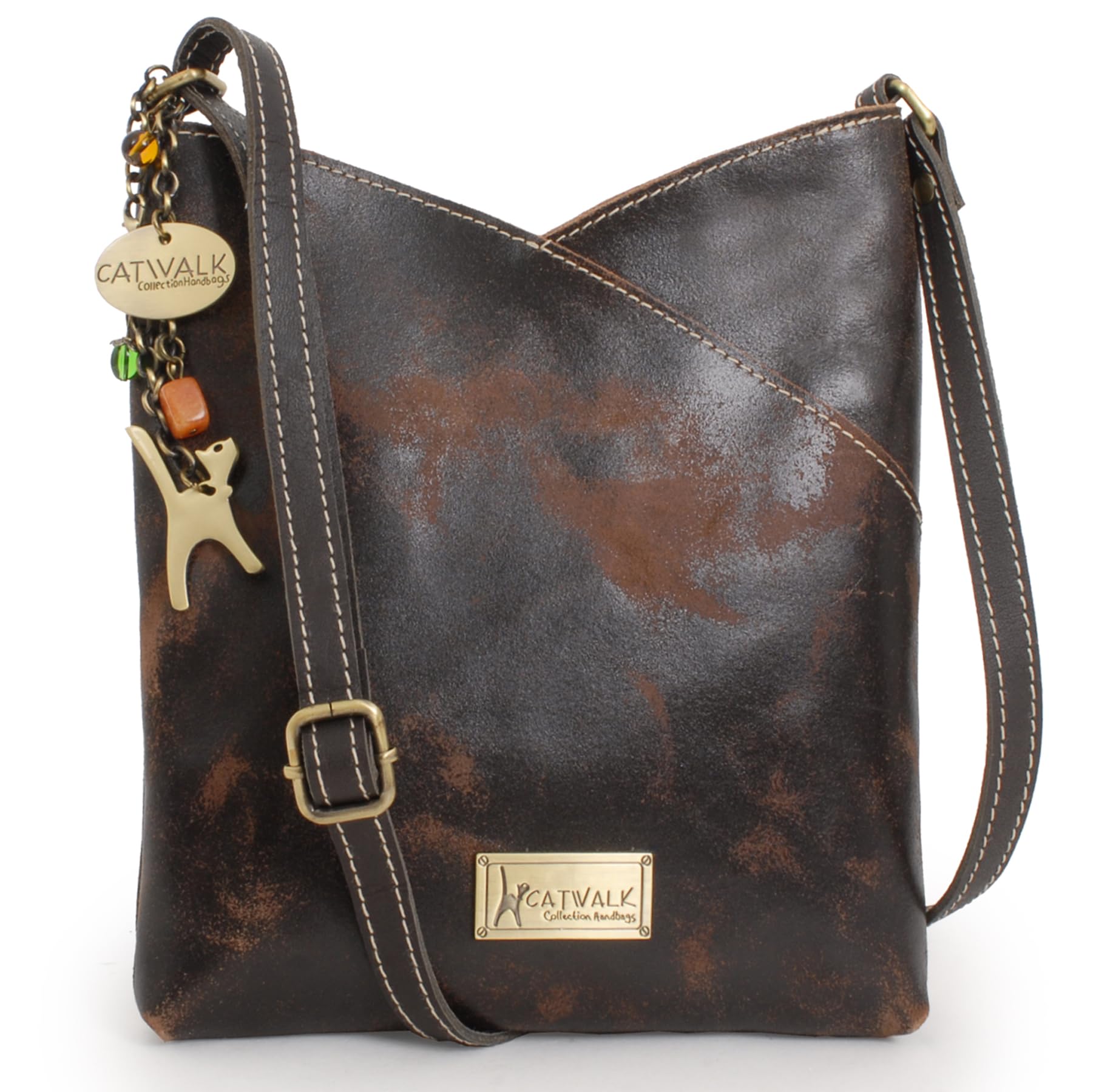 Catwalk Collection Handbags - Borsa a Tracolla Piccola in Pelle Invecchiata - Borsetta Donna - Borsa a Mano con Tracolla Regolabile - Flora
