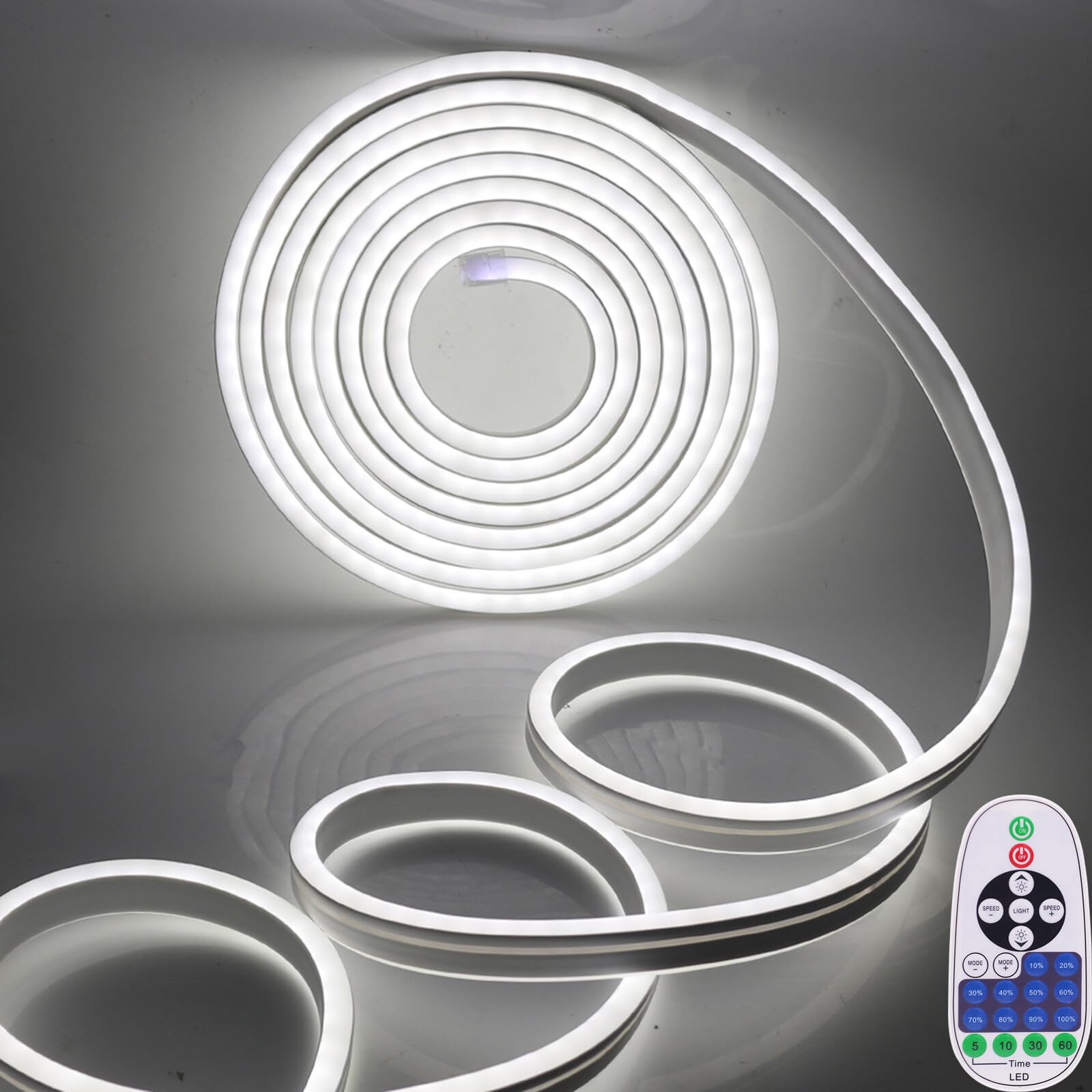 Tira LED de neón regulable 220V [14M, Blanco 6000-6500K], flexible e impermeable IP65, SMD2835, 120 LEDs/m Tira LED recortable CRI85+, iluminación decorativa para hogar y tienda