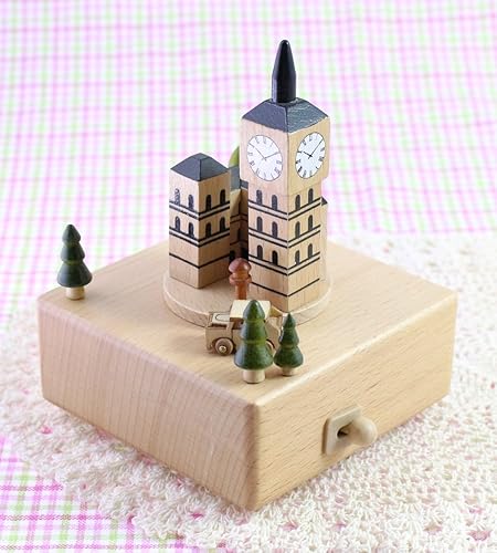 Miniatura 4 de Bonita caja musical de madera hecha de calidad con el Big Ben de Londres con coche magnético pequeño y móvil  Reproduce la canción "Castle in The