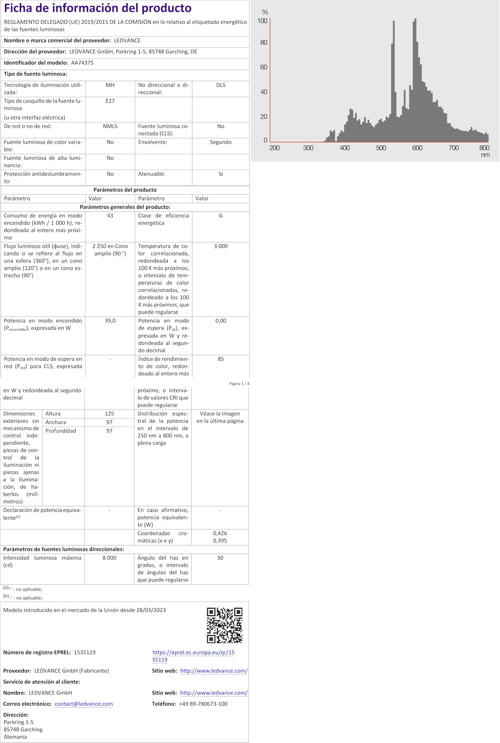 Osram Powerball Eco 35W/830 WDL SP 10D E27 HCI-PAR30 Metallhalogenid mit schmalem Strahl