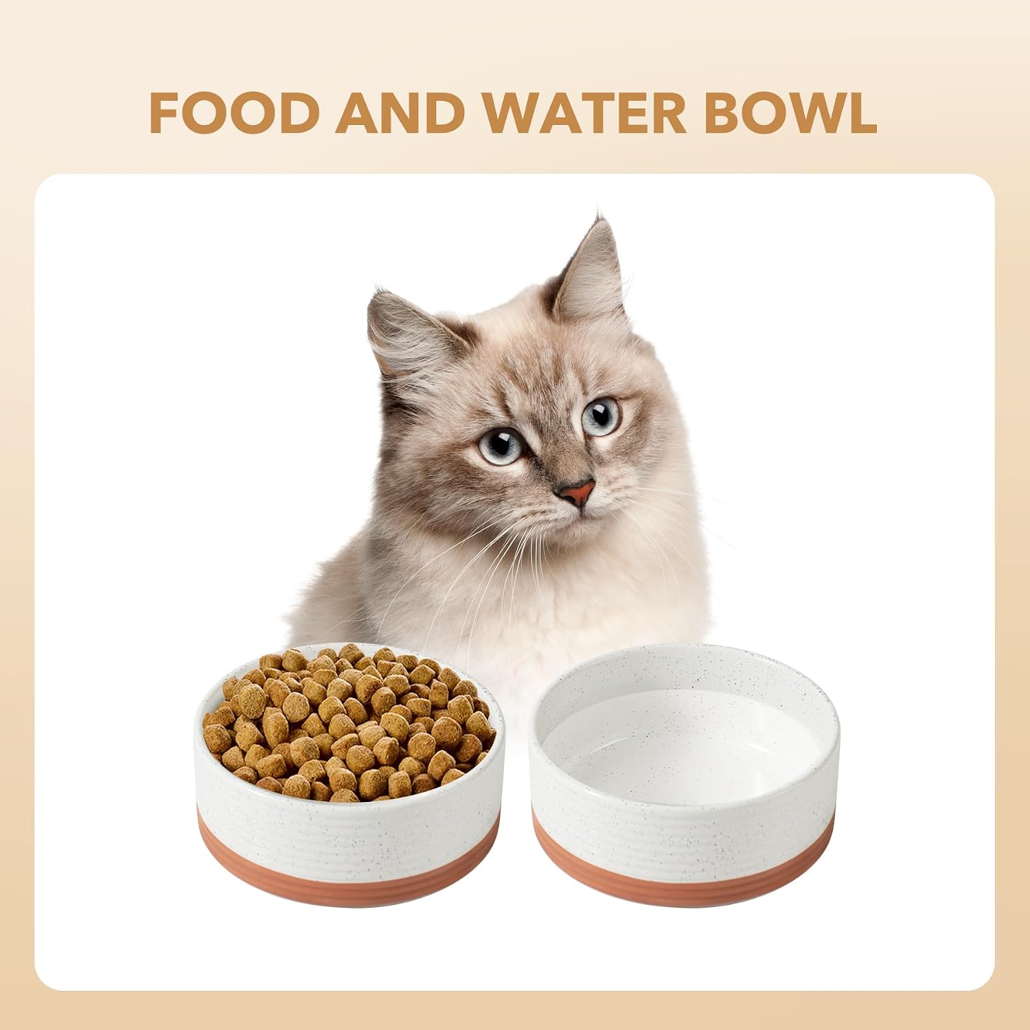 Havniva Ceramic 5.1inch Set of 2 Dog and Cat Bowls for Puppy, Kitty, Cats, 2pcs Anti-Slip Food and Water Pet Feeder(2 Bowls, Vanilla White)