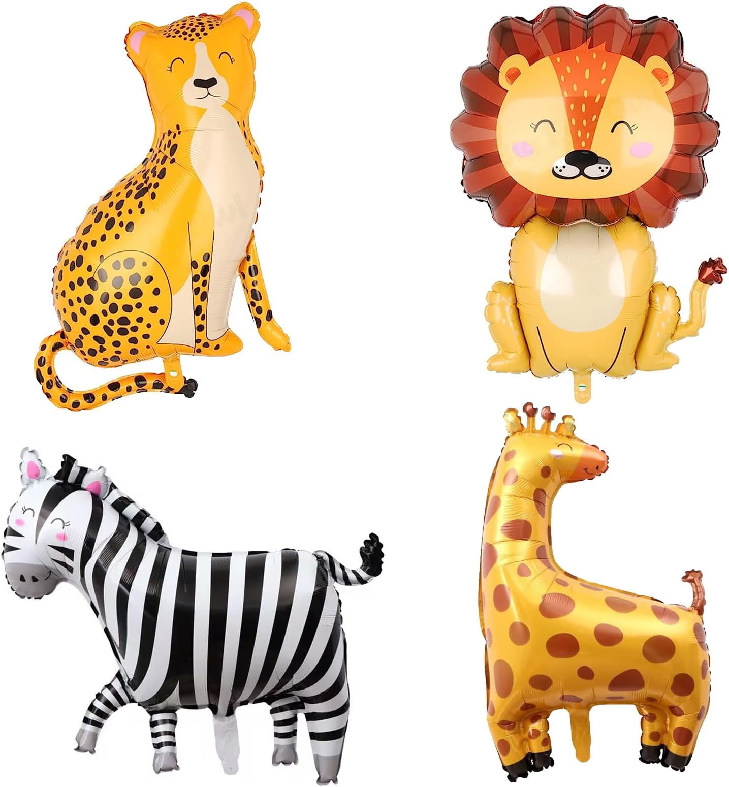 NUDFSY Safari Balloons, 4 Pieces Animal Balloons, Jungle Balloons, Giant Lion Leopard Giraffe Zebra Shaped Balloon Safari Jungle Theme Party Decorations