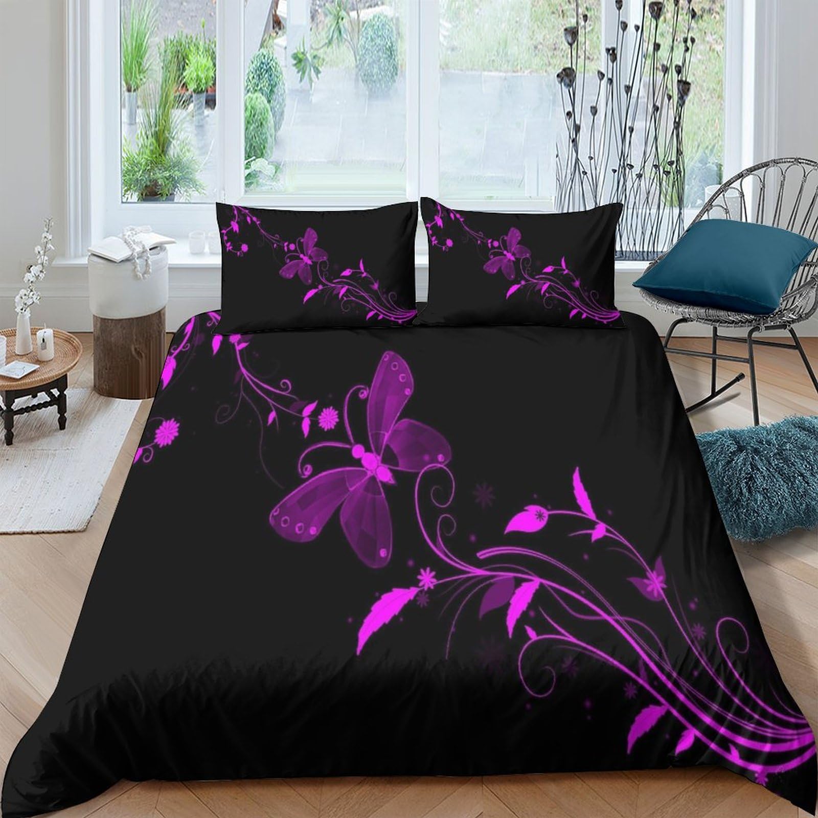 MXRMXR Flower Quilt Cover Set 3D Printed Bedding Duvet Cover Set with Zipper Closure for Kids Boys Teen Soft Microfiber 3 Piece Set King（220x240cm）