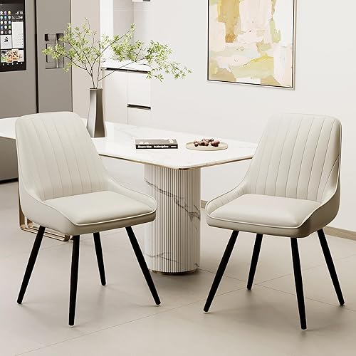 Alunaune Modern Dining Chairs Set of 2, Mid Century Upholstered Kitchen Chairs Anti Scratch Armless Leisure Accent Chair, Living Room Faux Leather