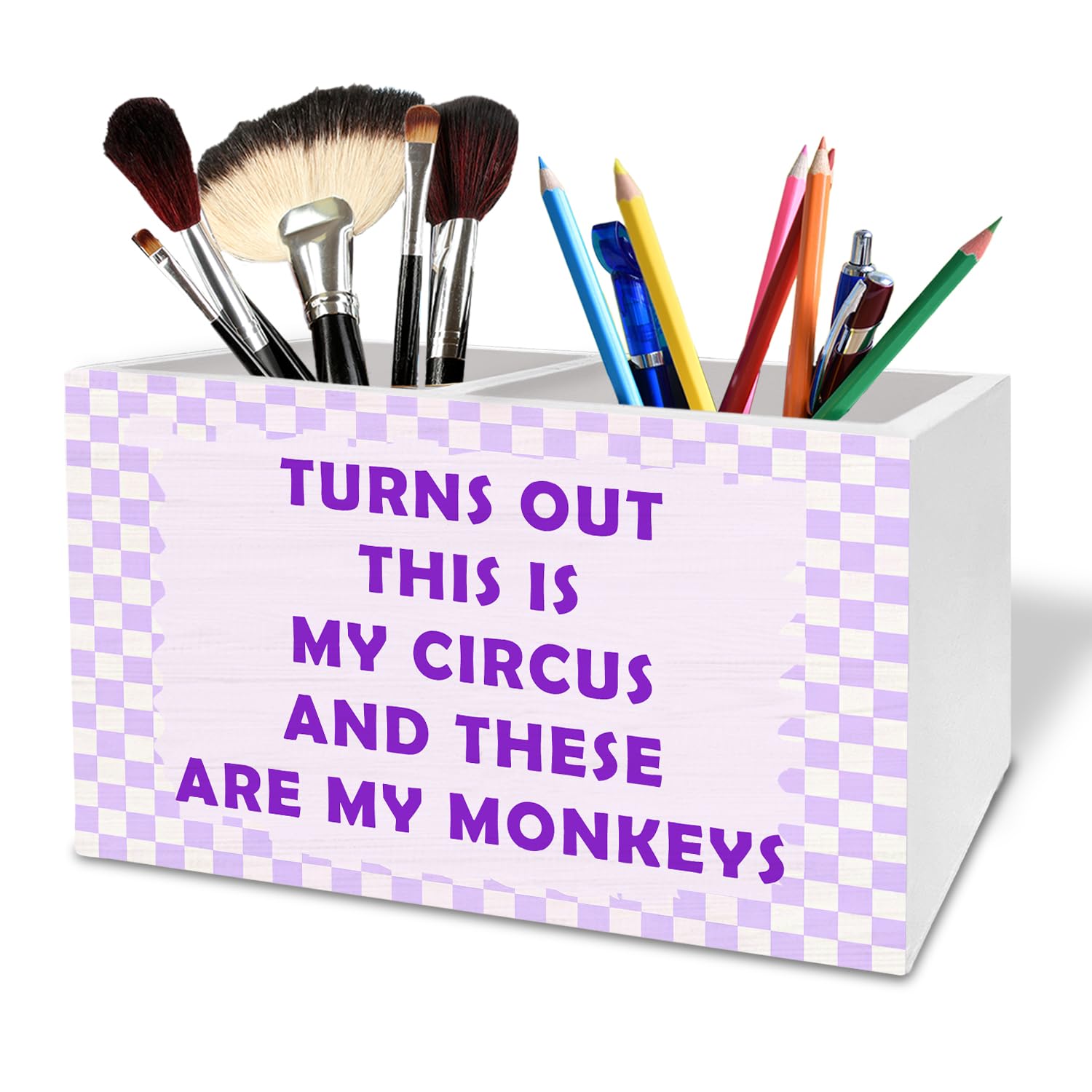 Divertente portapenne viola per scrivania, con scritta in inglese "It's My Monkeys And This Is My Circus", decorazione da scrivania per casa e ufficio, organizer divertente per matite