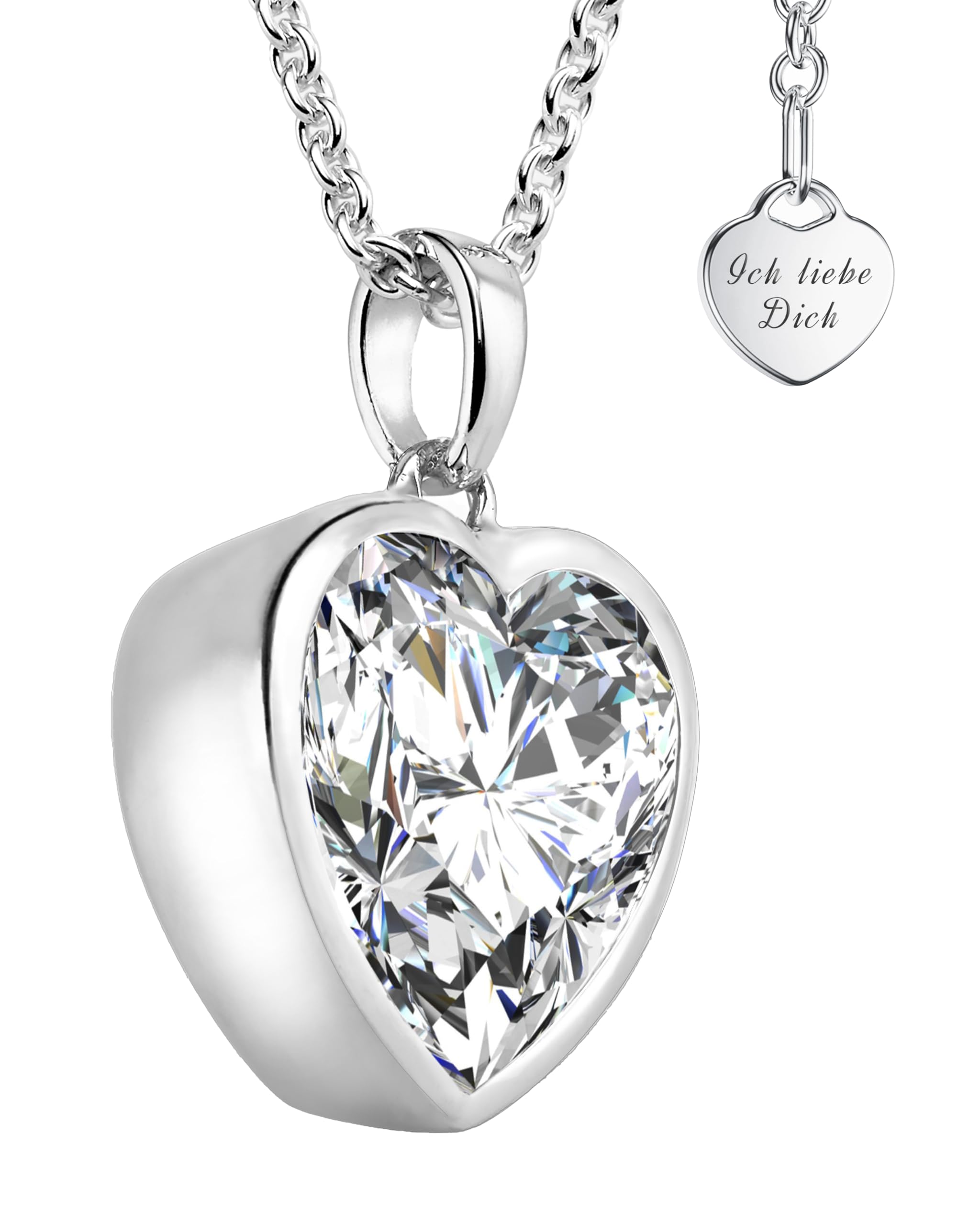 Herzkette Silber 925/Gold vergoldet Halskette Damen Ich liebe Dich Kette | Herzanhänger mit Zirkonia-Herz Schmuck Gravur Geschenke für Frauen Freundin Sie zum Geburtstag Hochzeitstag Jahrestag