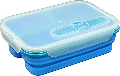 Miniatura 1 de Sailing Elegant - Lonchera plegable de silicona con 3 compartimentos, contenedores apilables para almacenamiento de alimentos, seguro para