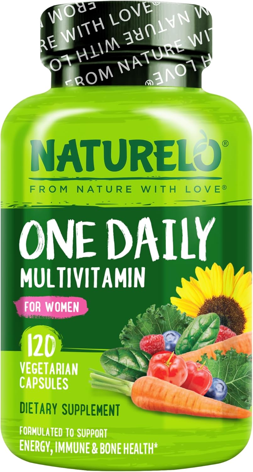 NATURELO One Daily Multivitamin for Women w/Vitamin B12, 120 Ct, Energy Support, Whole Food Daily Women Multivitamin Supplement, Nourish Hair/Skin/Nail, Non-GMO, No Soy, Gluten Free, 4 Month Supply