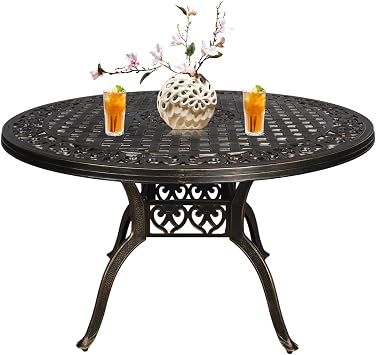 48.23" Patio Dining Table, All-Weather Cast Aluminum Table with 2.36" Umbrella Hole, Patio Furniture Table, Outdoor Dining Table for Backyard and Poolside