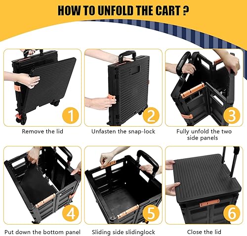 Miniatura 6 de SELORSS Carrito utilitario plegable portátil, carrito de compras, carrito de compras, caja de herramientas plegable con ruedas giratorias, tapa de