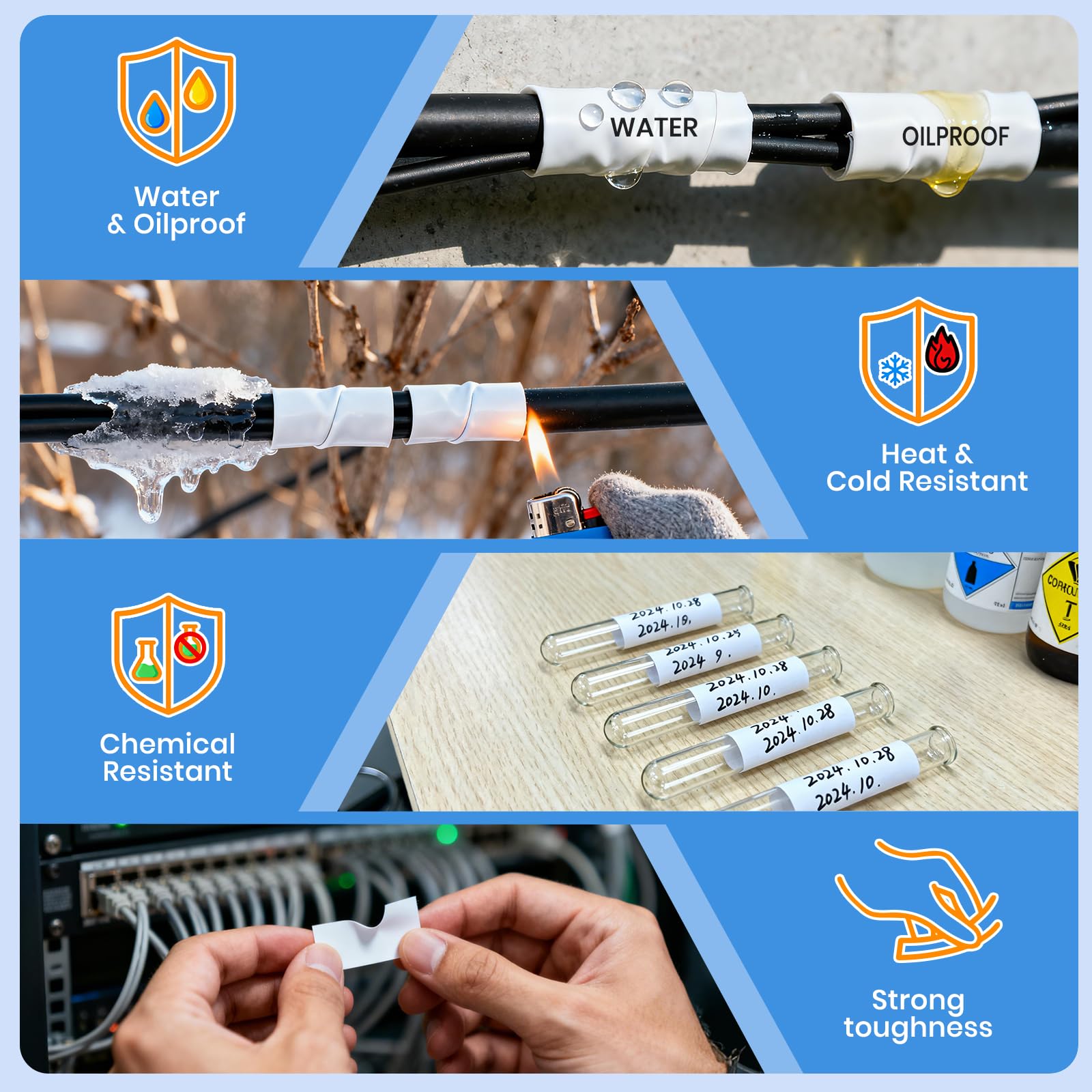 Taśma termokurczliwa kompatybilna z drukarkami M21-187-C-342, współpracuje z drukarkami M210, M210-LAB, M211, BMP21-PLUS, BMP21-LAB, czarny na białym, szerokość 0,8 cm, długość 6,8 cala