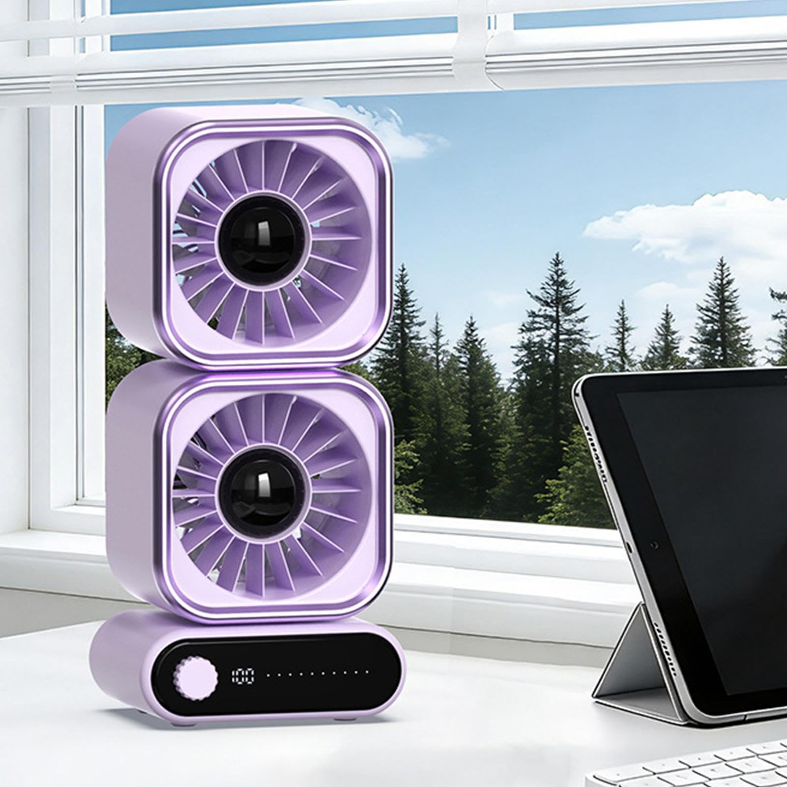 Ventilador de escritorio 100 Velocidades Ajustable Oscilación Automática | Ventilador Mesa Recargable Para Hogar Apartamento Dormitorio Residencia Escuela Oficina Hotel Salón
