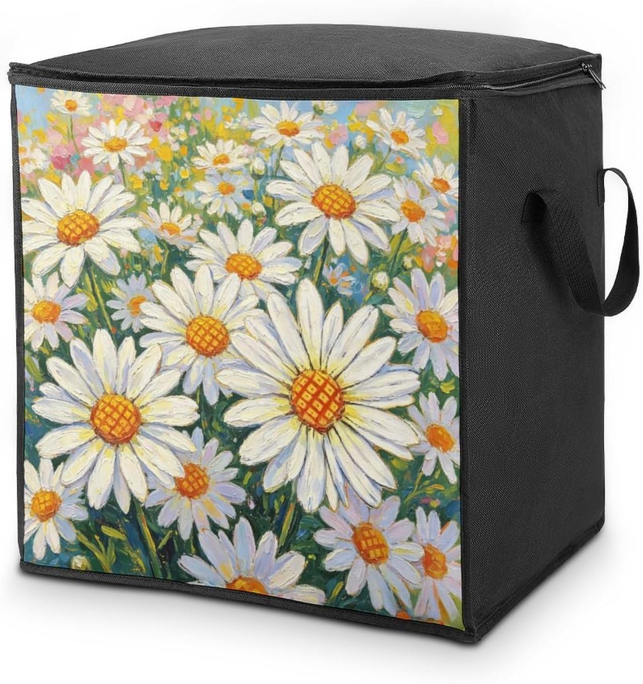 Sunshine Daisy Floral Comforter Storage Bag Moving Bag | Clothes Storage Bins-70L,Moving Bag With Dual Handles For Easy Carrying, Zipper Design Durability for Home,Bedroom,Closet