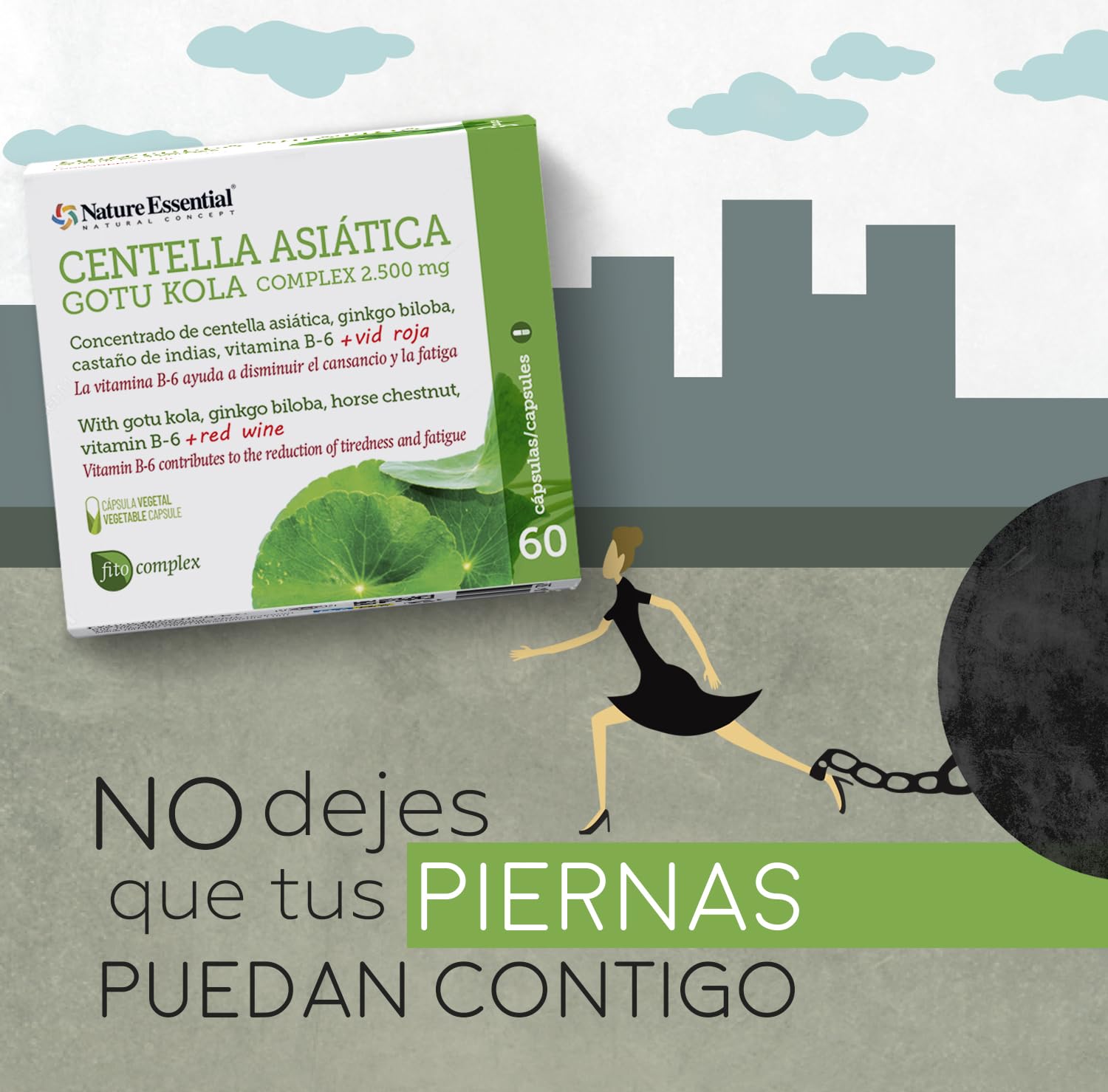 Nature Essential | Centella Asiática Complex 2500 mg | 60 Cápsulas (Pack 2 Unidades) | Con Castaño de Indias, Vid Roja y Ginkgo Biloba