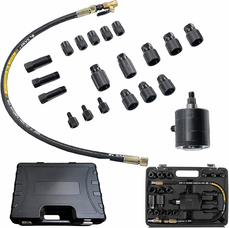 Aisny Pneumatikus Injektor Kihúzó Készlet 19 Adapterrel - Dízel Befecskendezőkhöz, Common Rail CDI Rendszerekhez, Bosch, Delphi, Denso, Siem