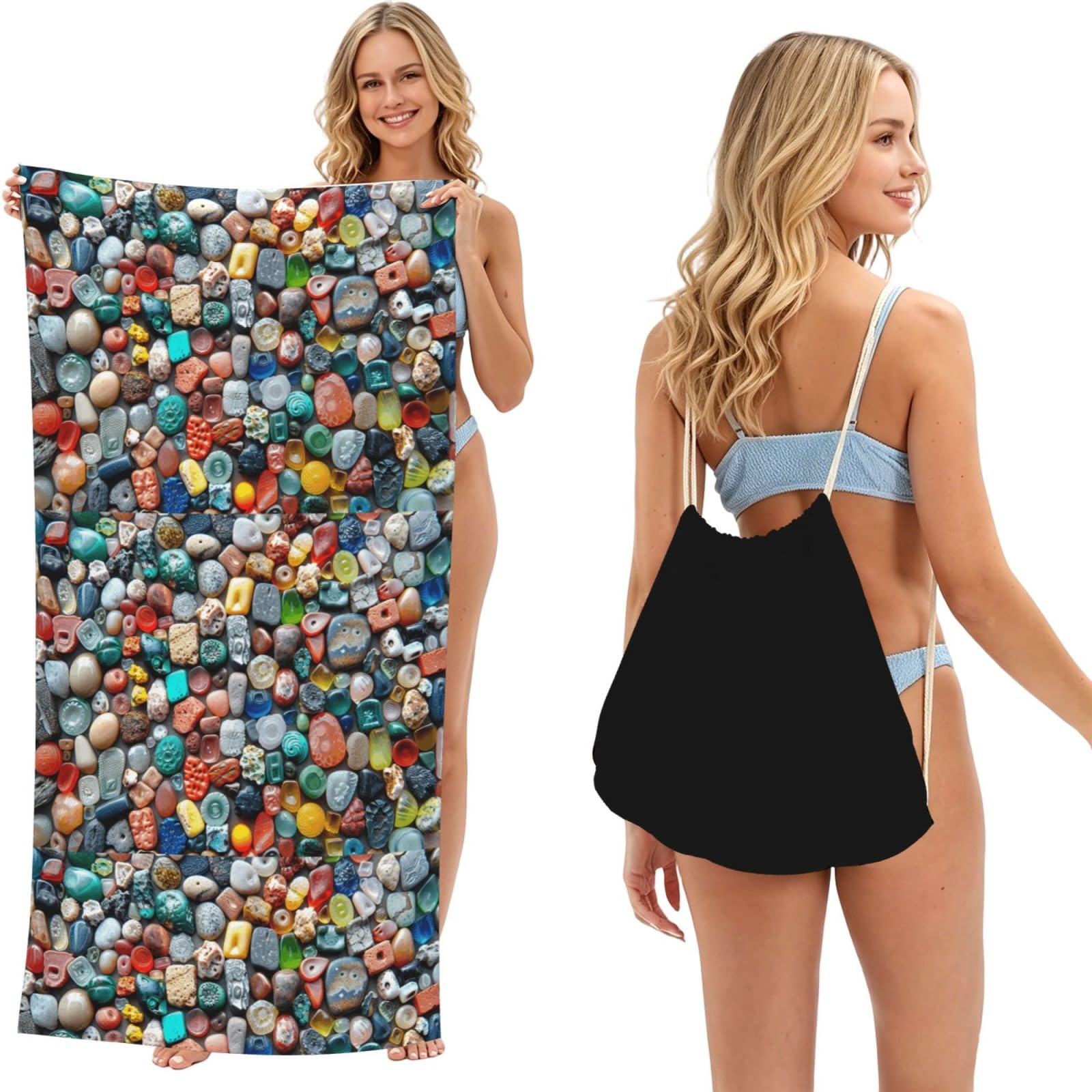 SKGOHLH Many small stones 2in1 Packable Beach Towel Bag Women