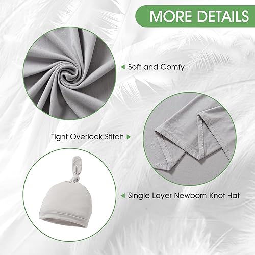 Miniatura 38 de iEvolve Juego de manta de algodón de punto para bebé con gorro y diadema para recién nacido, mantas de recepción para bebé, niña y niño, 35 x 35