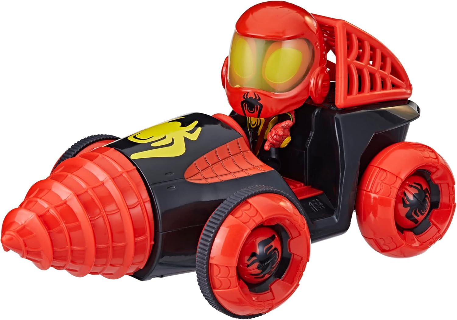 Marvel Spidey and His Amazing Friends Web-Spinners Miles with Drill Spinner, Car Playset with Vehicle, 4-Inch Scale Action Figure and Accessory, Toy Cars for Kids 3 and Up
