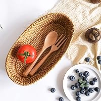 Vista 3 de i-lan Handwoven Bread Serving Basket Bowls, Wicker Oval Fruit Bowl, Serving Bread Basket Set, Food Storage Bowl for Bread, Snack, Vegetable, Natural