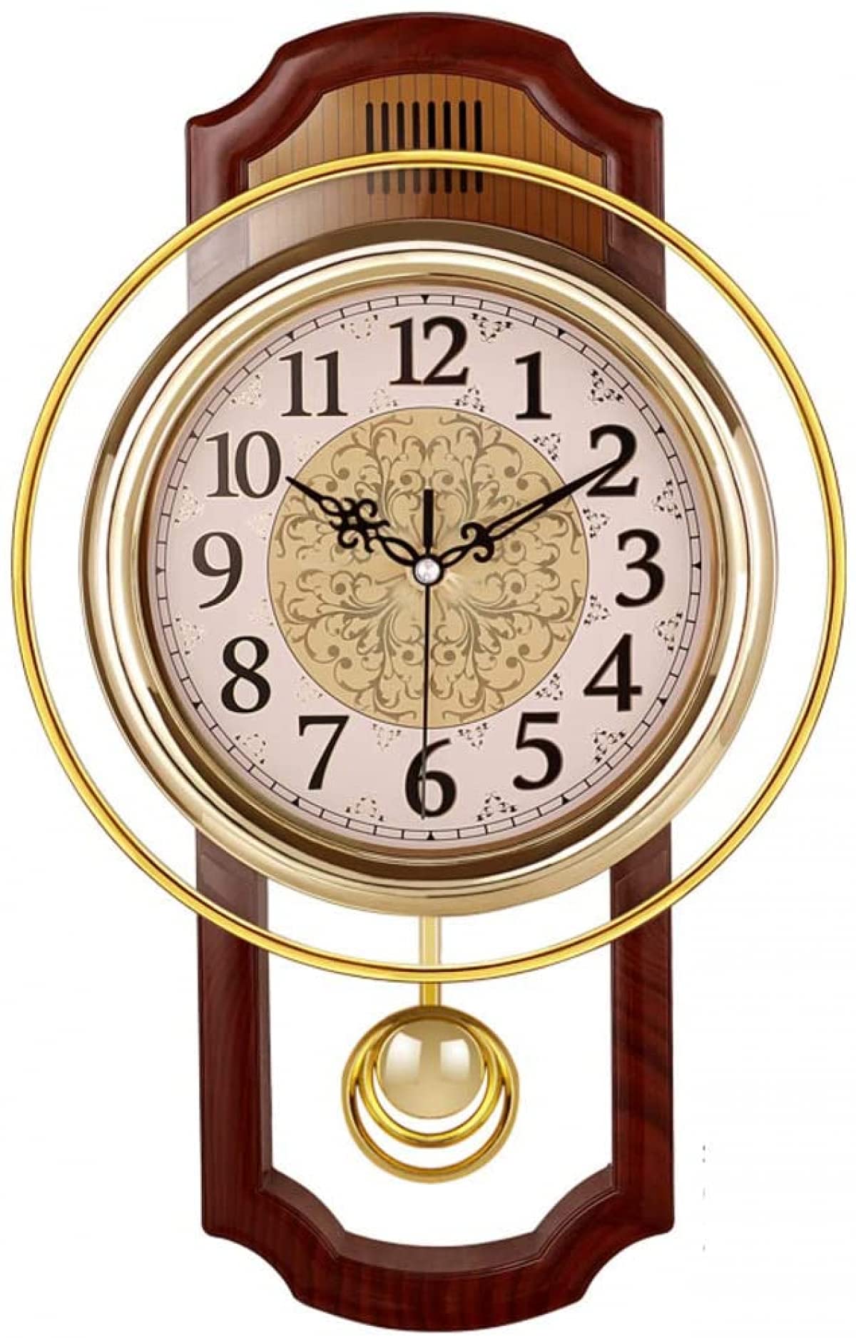 YRHH European Vintage Pendulum Clock, Quiet Swing Radio Controlled Wall Clock, Living Room Without Ticking Quality Quartz Clock Home Decor-A||40cm(16)