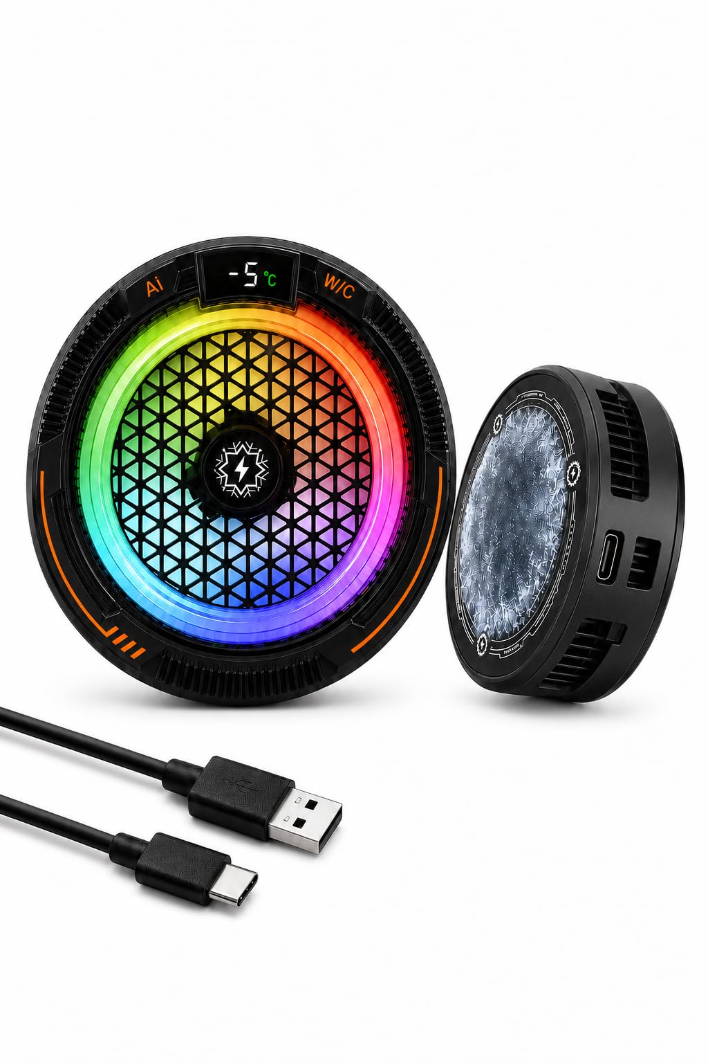 WINDIN Magnetic Phone Cooler for Gaming with 15W Freezable Chip, Mobile Cooler support AI & Turbo Mode, RGB & °C/Watts Display, Clips and Magnetic Plate Included, Compatible with both iPhone & Android-picture-26