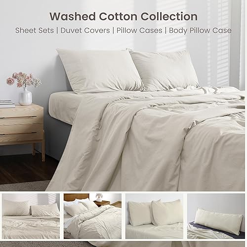 Miniatura 7 de Bioweaves Juego de 4 piezas de sábanas de tejido de percal de 100 % algodón orgánico lavado, con certificación GOTS, bolsillo profundo de 17