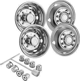 VEVOR Polished 19.5" 10 Lug Wheel Simulators Stainless Steel Bolt Kit Hubcap Kit Fit for 2005-2020 Ford F450/F550 2WD Trunk Dually Wheel Cover Set