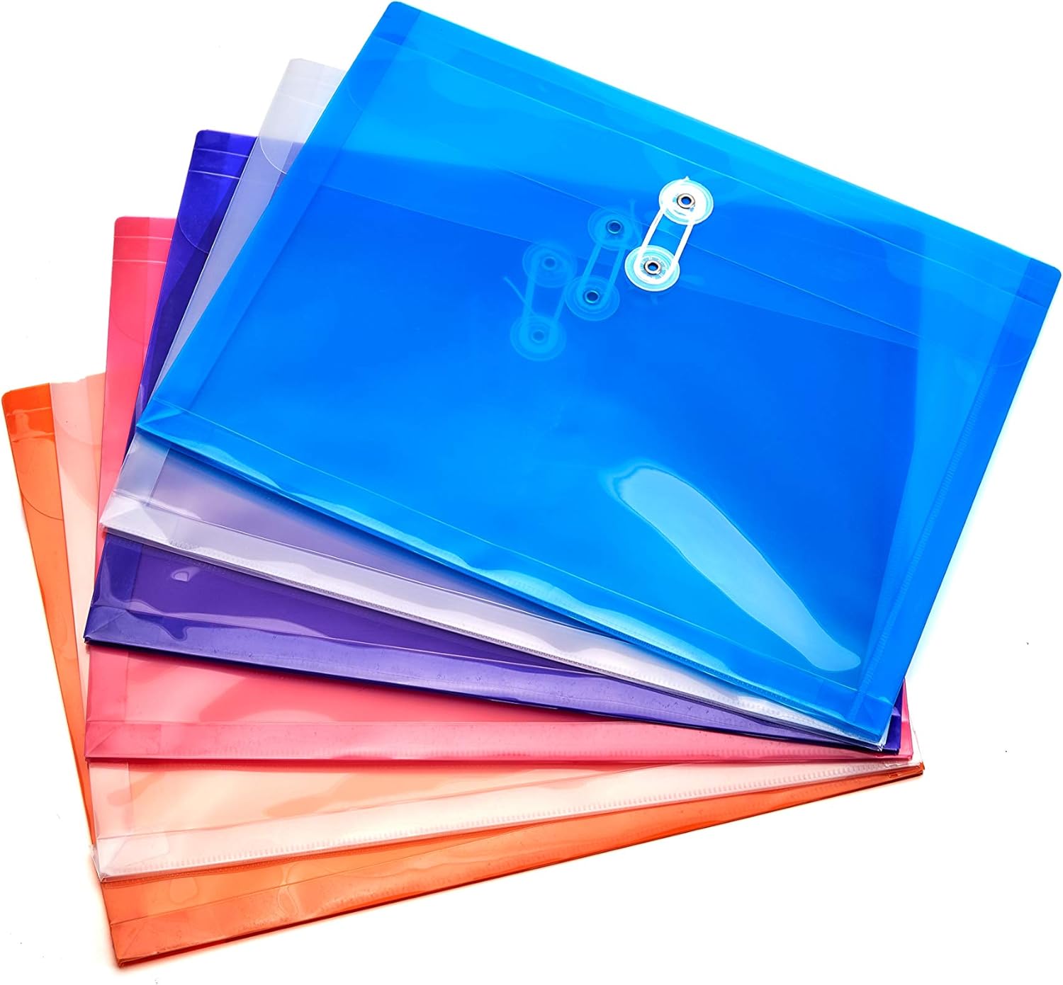FANWU Plastic Letter Size Envelopes with Button & String Tie Closure, 1-1/6" Expansion, Side Load, Clear Poly Reusable File Folders Project Paper Documents Organizer for Office School Home : Office Products