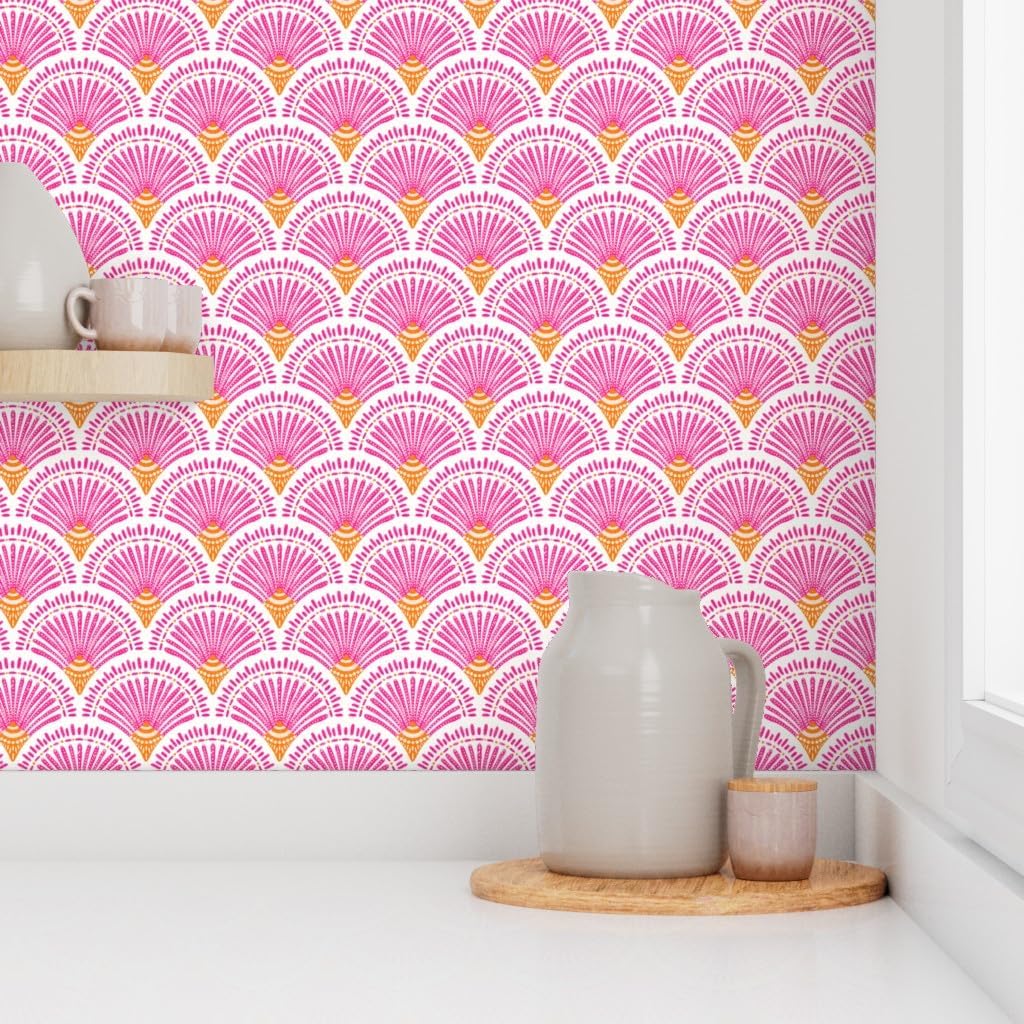 Peel & Stick Wallpaper 3ft x 2ft - Hot Pink Arches Orange Geometric Abstract Colorful Graphic Vibrant Custom Removable Wallpaper by Spoonflower