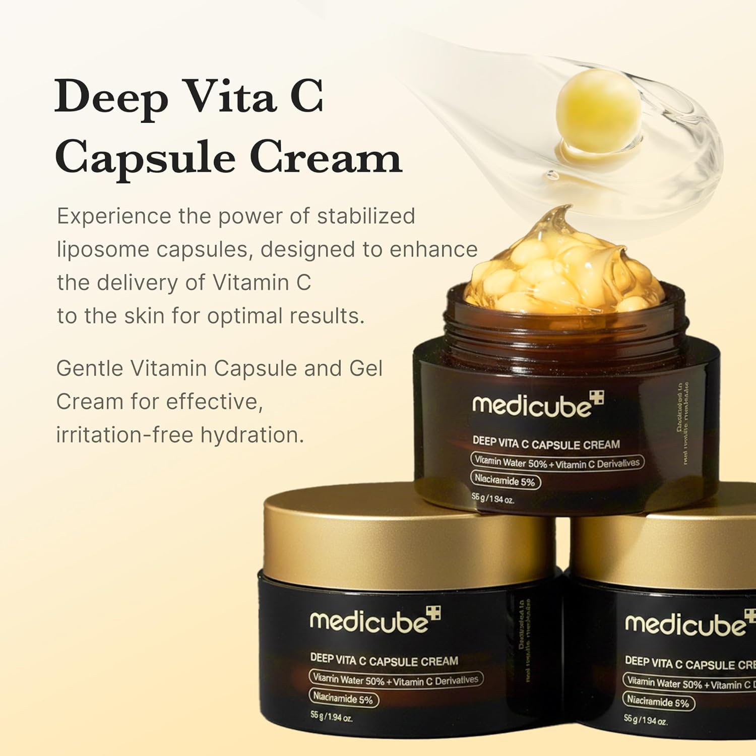 medicube Deep Vitamin C Golden Capsule Face Moisturiser - Liposome Capsules For Wrinkles, Skin Radiance - Transparent Gel for Glow Hydration - Korean Skin Care 1.94 oz - 3