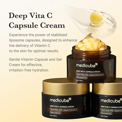 Miniatura 2 de medicube Piel desigual y duo firma crema hidratante facial de cápsulas doradas de vitamina C profunda y crema de cápsula de colágeno rosa PDRN de