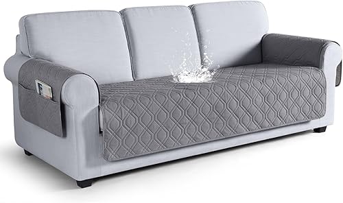 VANSOFY Funda de sofá, funda impermeable y lavable, protector de muebles, funda de asiento antideslizante para perros, mascotas (sofá, gris claro)