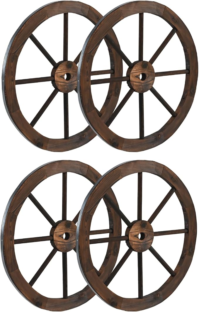 TANGZON 2/4PCS Decorative Wooden Wheels, Vintage Garden Wood Wagon ...