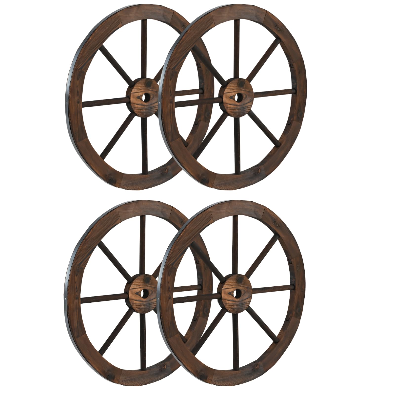 TANGZON 2/4PCS Decorative Wooden Wheels, Vintage Garden Wood Wagon Wheel with Iron Rim, Round Hanging Wood Cartwheel Wall Decoration for Home Bar Restaurant Studio (4PCS, 60 x 60 x 3 cm)