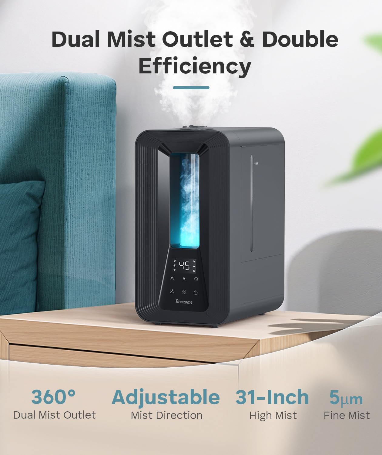 BREEZOME Humidificador de dormitorio de 6 litros con difusor de aroma, humidificador, luz nocturna, duración de 50 horas