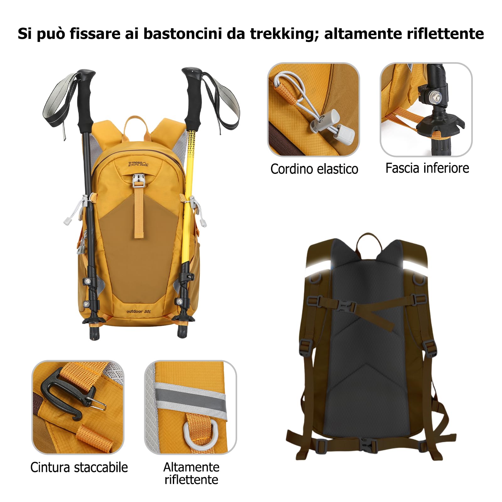 30L Zaino da Escursionismo Zaino Outdoor Impermeabile con Sistema Ergonomico di Sollievo Dalla Pressione Zaini Multitasca per Camping Viaggi Uso Quotidiano Nero