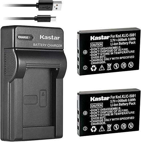Kastar Batería (X2) y cargador USB delgado compatible con KLIC-5001 1054062 1064062 DB-L50 Easyshare P712 P850 P880 Z730 Z760 Z7590 DX6490 DX7440