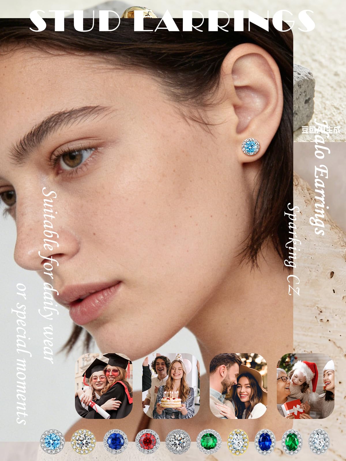 Ohrstecker 925 Sterling Silber Halo Ohrringe mit Zirkonia Rund & Oval Hypoallergener Schmuck für Damen