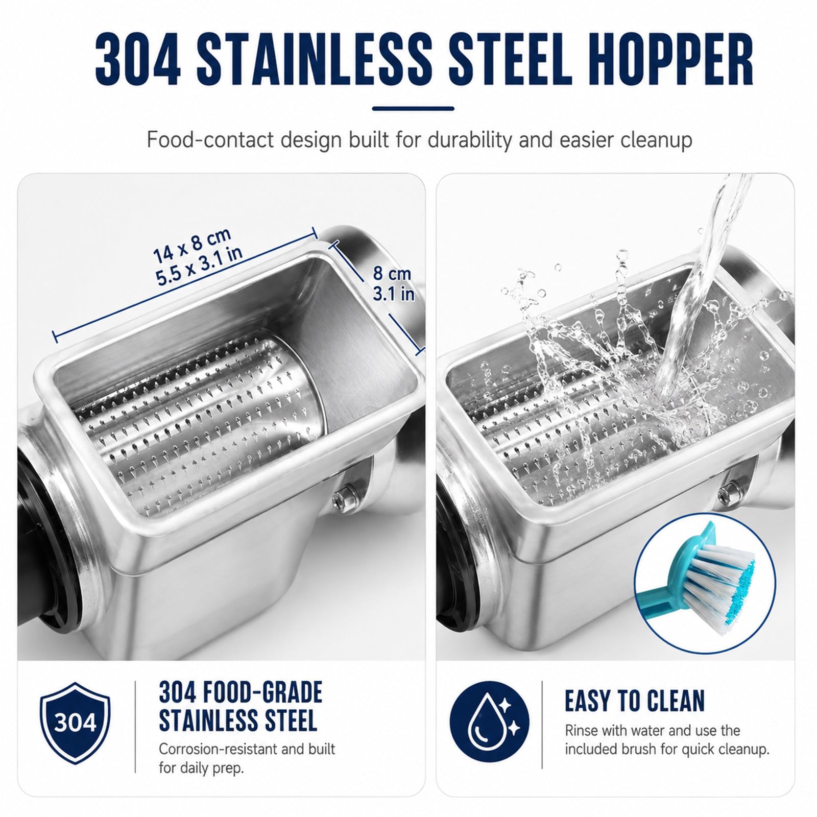 Gleichmäßigere Käseraspel, Käsereibe Elektrisch 550W, 40 kg/h, leicht zu reinigender Trichter, für Pasta, Pizza, Salate, Gratin in Gastronomie und Bäckerei
