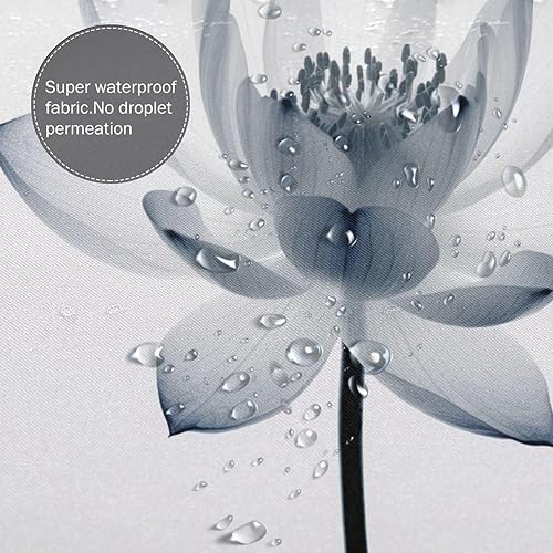 Miniatura 4 de YLATY2974 - Cortina de ducha de flores abstractas para baño, juego de cortina de ducha bohemia floral blanca y azul, tela transparente, moderna,