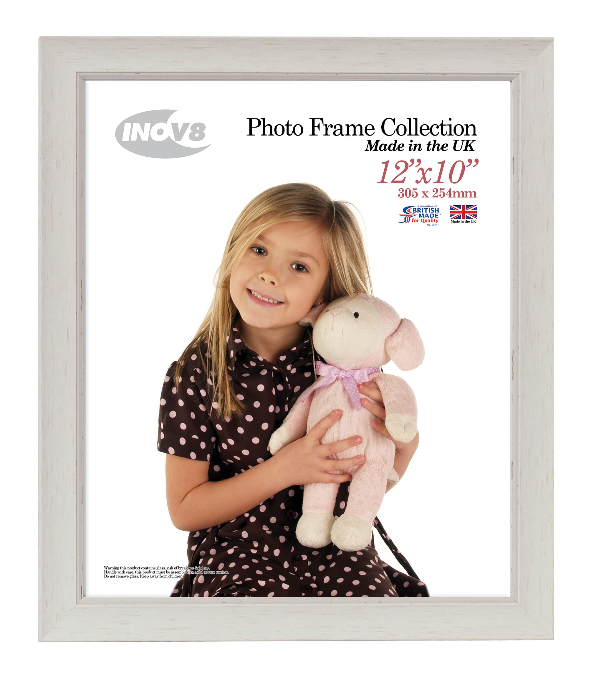 Inov8 Washed White British Made Traditional Picture/Photo Frame, 12X10-Inch, Small