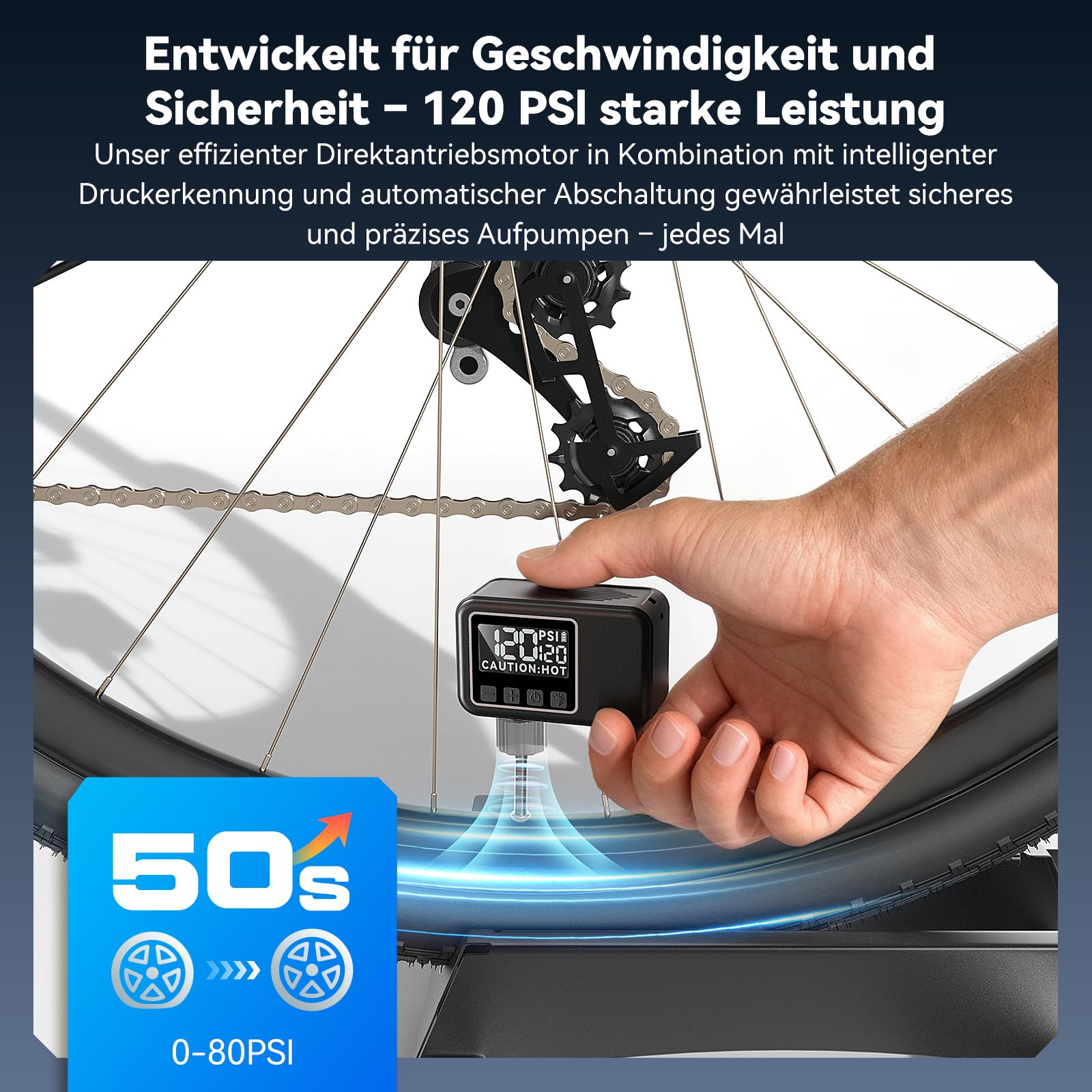 Mini Bomba Eléctrica para Bicicleta, Bomba Eléctrica portátil para Bicicleta, Bomba de Bicicleta con Manómetro Máx 120 PSI, Parada Automática, con Válvula Presta y Schrader