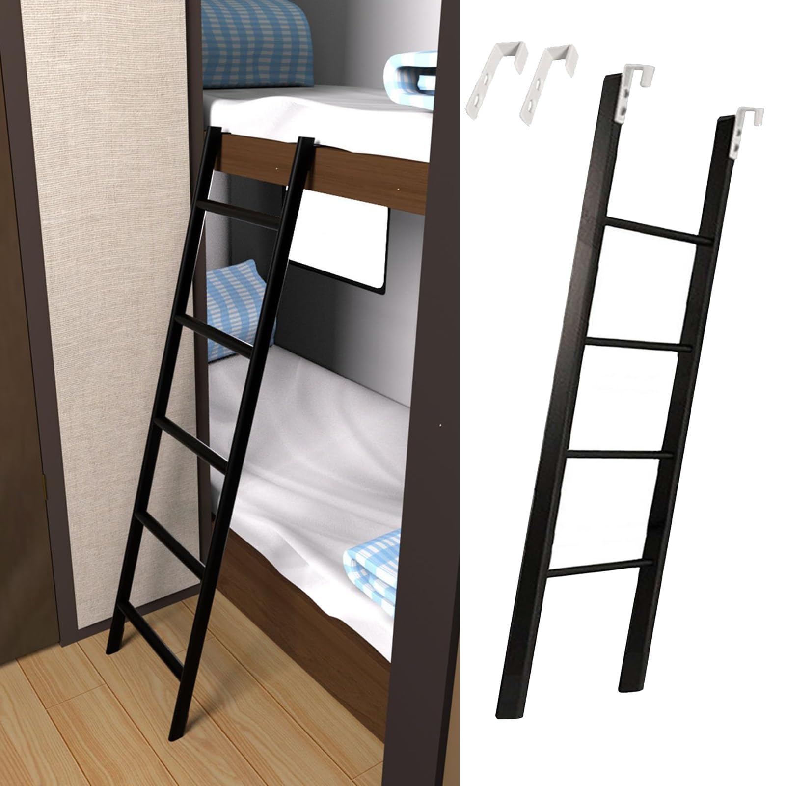 Genérico Escalera metálica para literas de Autocaravana - Escalera de Repuesto para Cama Individual de 45"/50"/55"/59"/63"/65"/69"/73", Escalera Corta de Acceso Lateral con Patas antidesliz